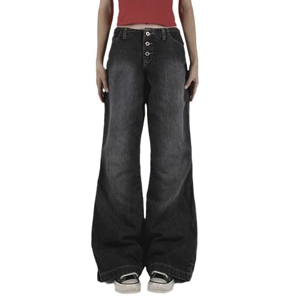 American-style Retro Breasted Wide-leg Denim Trousers - Image 5