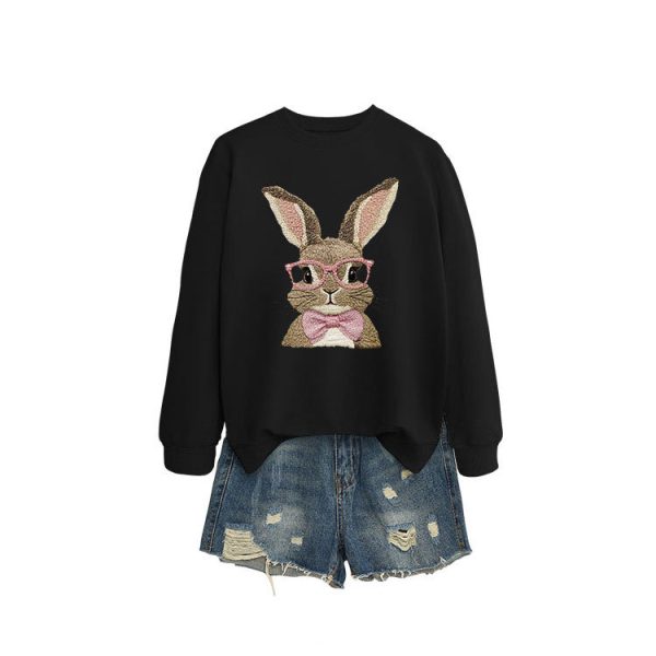Brown Rabbit Bow Round Neck Sports Sweater - Image 2
