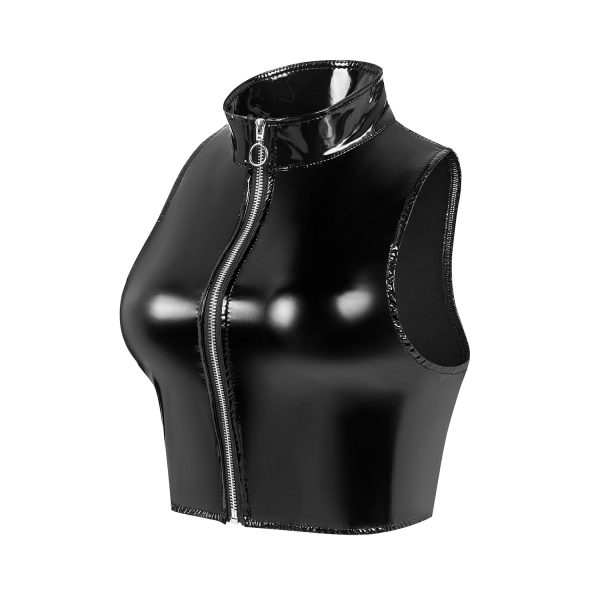 Sexy Women's Mirror Bright Leather Vest - Image 3
