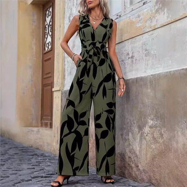 Fashionable High Waist Lace-up Wide Leg Jumpsuit For Women - Image 3