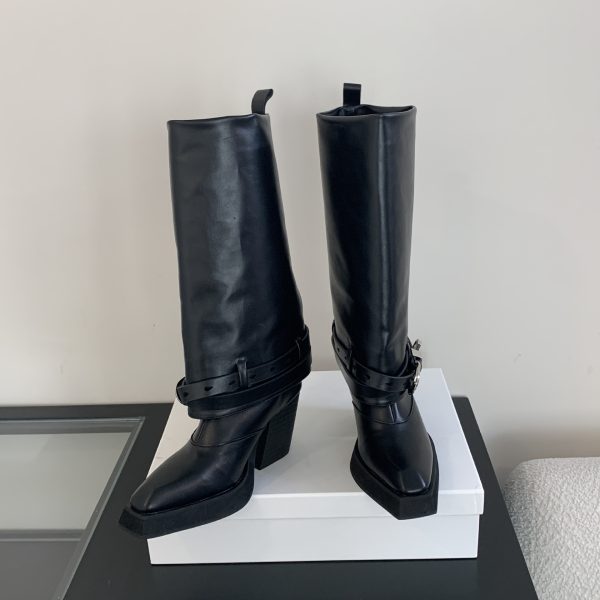Autumn And Winter Pointed Toe Chunky Heel Knight Boots - Image 2