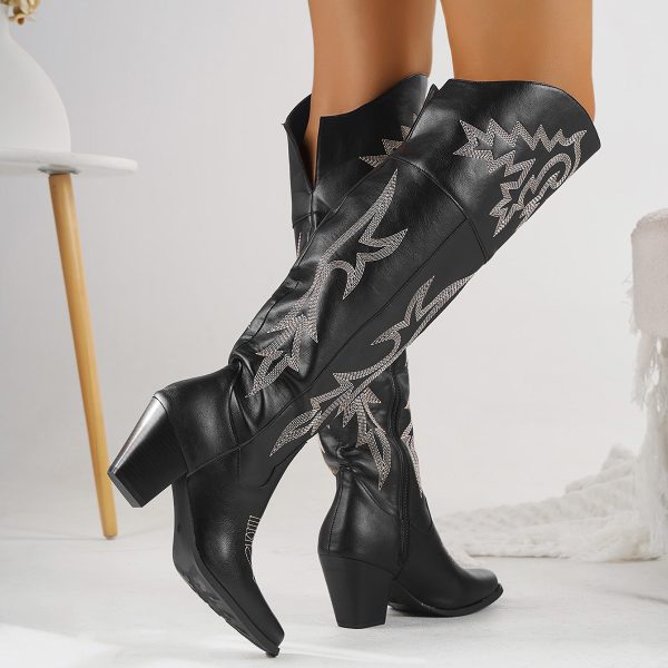 Women's Western Denim Over The Knee Boots Side Zipper Boots - Image 6