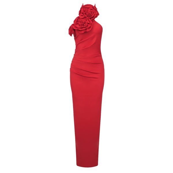 New Style White Ribbon Flower Halter Long High Sense Dress - Image 8