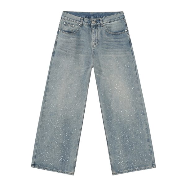 Hot Rhinestone Fashionable Loose Straight Loose Washed-out Jeans Fashion - Image 5