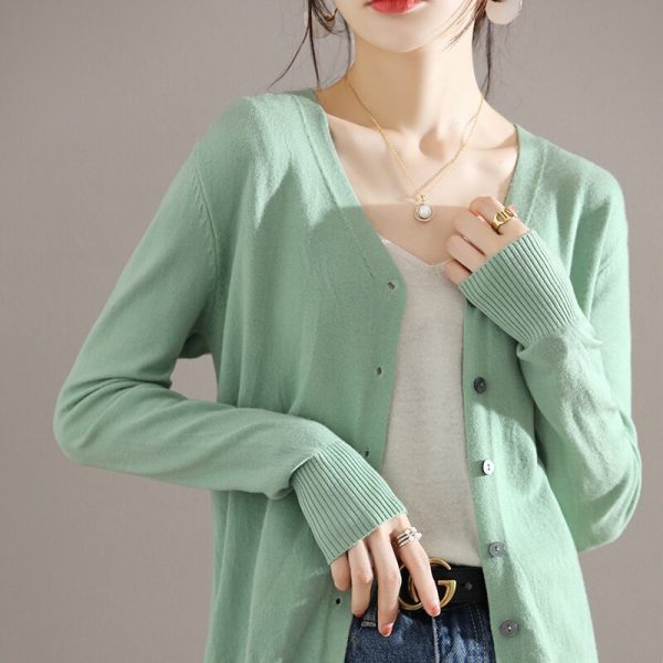 Ladies New V-neck Long Sleeve Loose Cardigan - Image 7