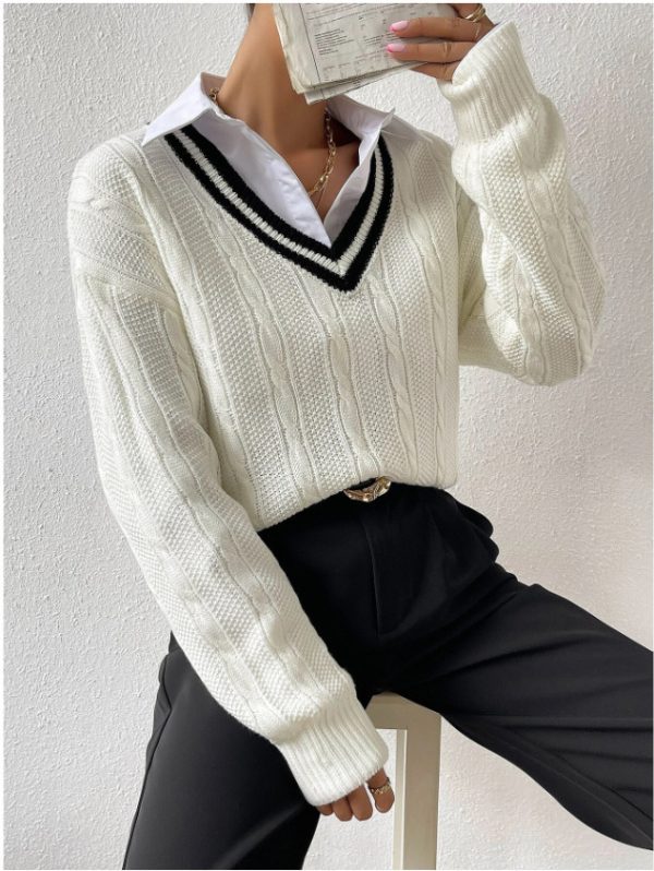 V-neck Pullover Knitted Sweater Fashion - Image 6