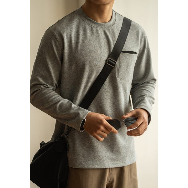 Contrast Color Pocket Pullover Long Sleeve Men's Spring Bottoming - Image 3