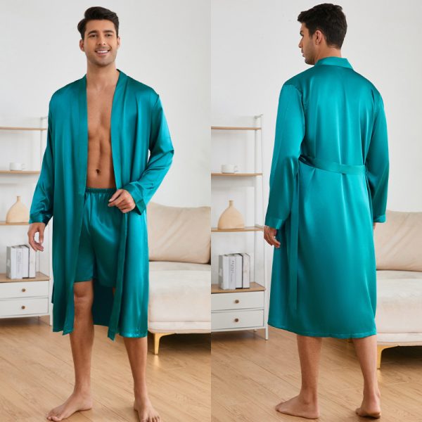 Men's Robes Shorts Suit Solid Color Homewear - Image 8