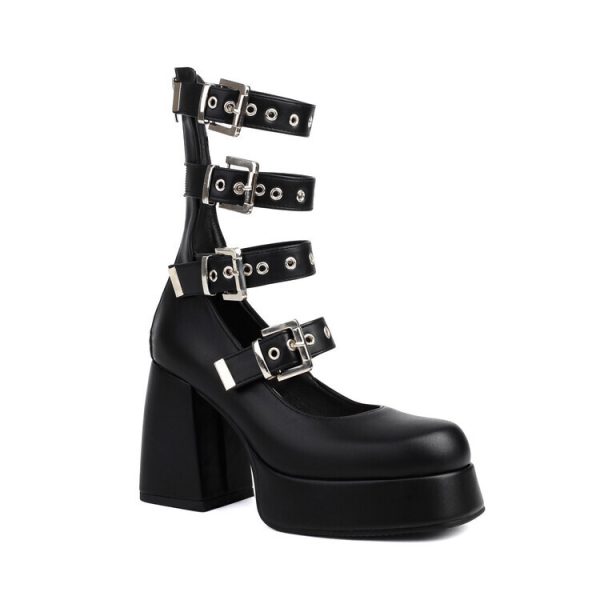 Sweet Cool Chunky Heel High Heel Leather Shoes - Image 5