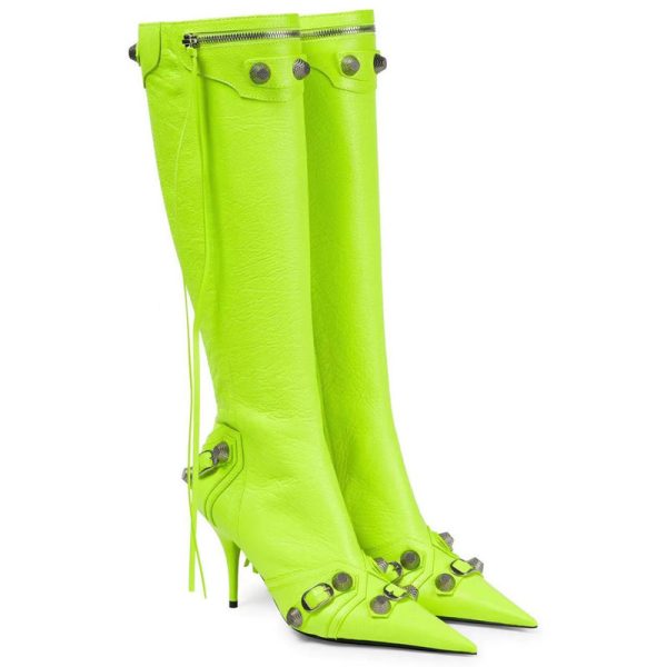 Stiletto Heel Pointed-toe Side Zip Metal Rivet Boots - Image 5
