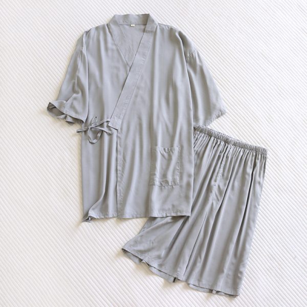 Men's Cotton Silk Summer Short Sleeve Shorts Homewear Suit - Image 9