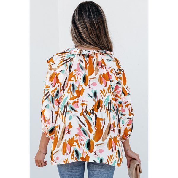European And American Fashion Colorblock Printed V-neck Chiffon Shirt Women - Image 5