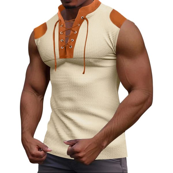 Casual Multicolor Lace-up V-neck Sleeveless T-shirt - Image 6
