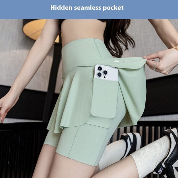 False-two-piece Skirted Leggings Pocket Three-point Shark Pants Yoga Pants - Image 3