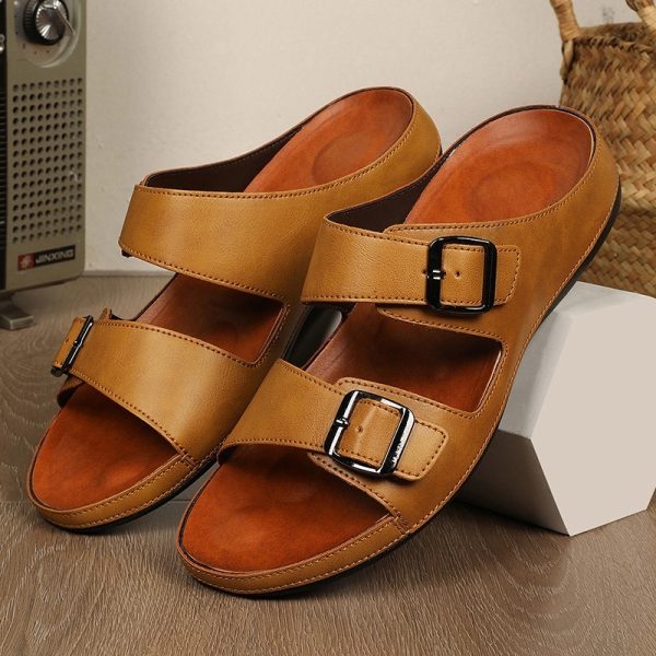Men's Leather Slippers Casual Beach Flip Flops - Image 6