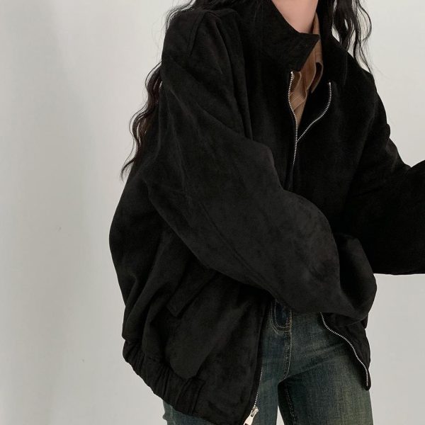 Autumn Winter Retro Warm Deerskin Velvet Double Zipper Coat Jacket - Image 2