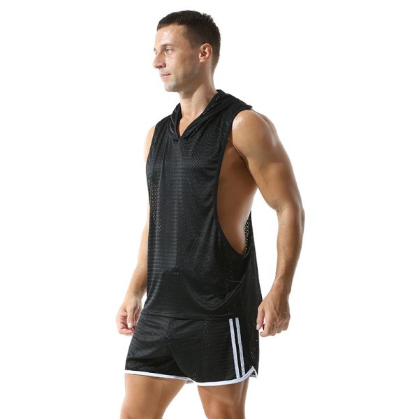 Solid Color Mesh Hooded Men's Vest - Image 5