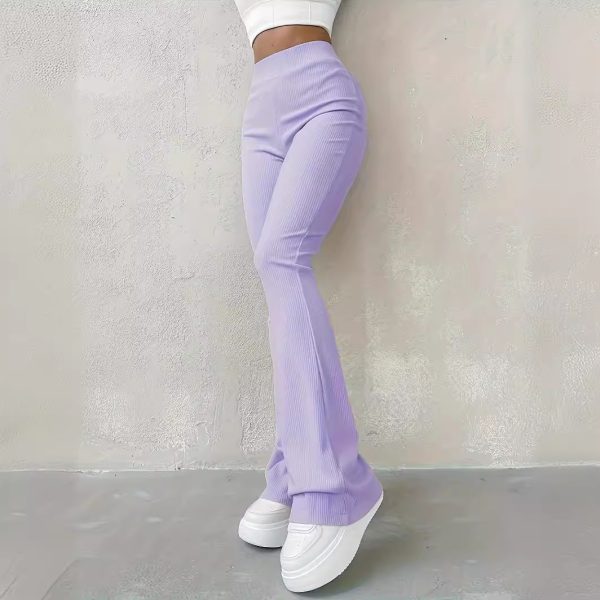 Casual Rib Simple Slim Fit Leggings Solid Color High Waist Fashion Trousers - Image 4