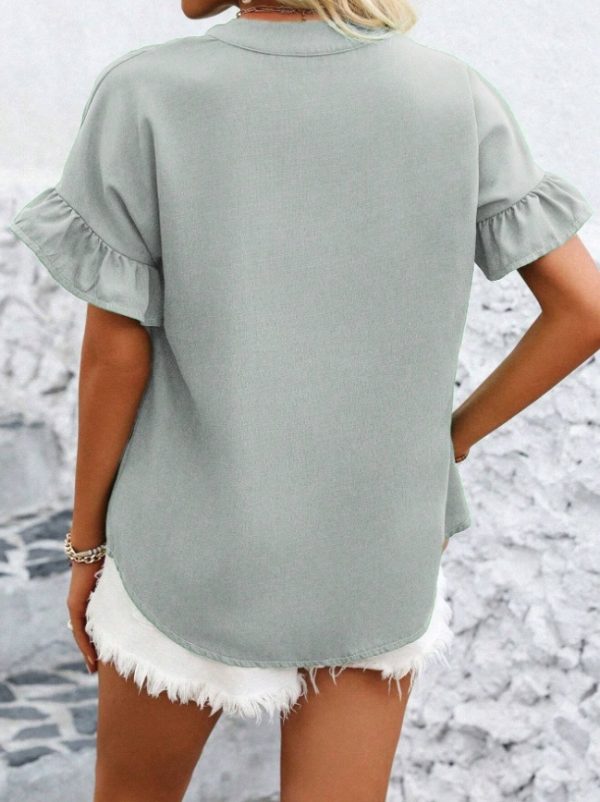 Women's Fashionable Simple Solid-Color Shirt, Perfect For Daily Summer Wear,Short Sleeve Tops - Image 5