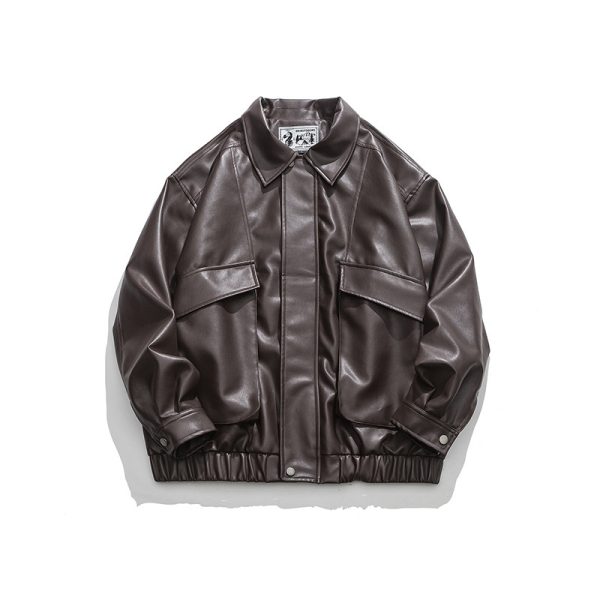 American Retro Street Trend Lapel PU Leather Jacket For Men - Image 5