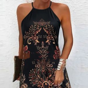Women's Open-arm Ethnic Printed Breathable Dress