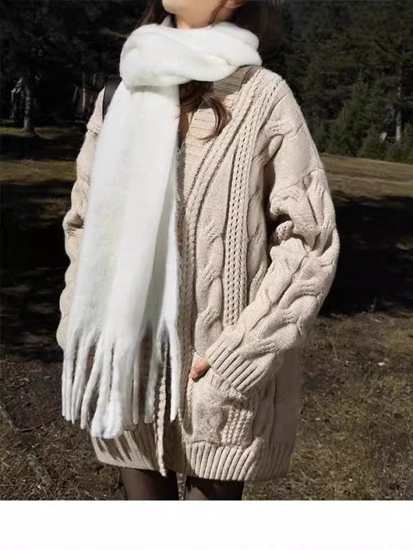 European And American Solid Color Cable-knit Sweater Knitted Cardigan Jacket - Image 6