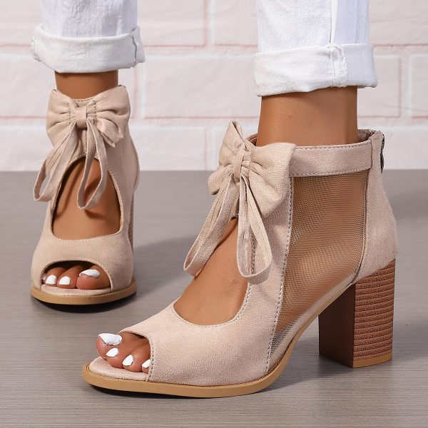 Large Size Thick Heel High Heels Women's Bow Sandals - Image 2