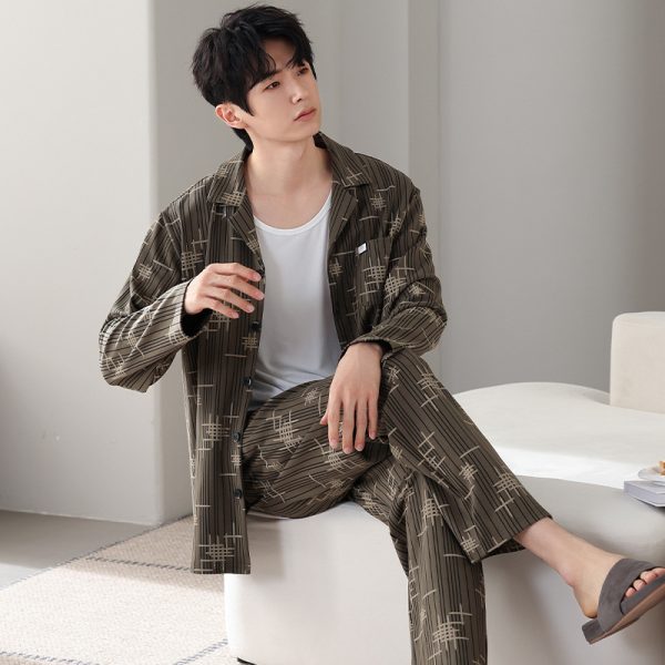 Men's Minimalist Pure Cotton Long Sleeved Home Suit Set - Image 2