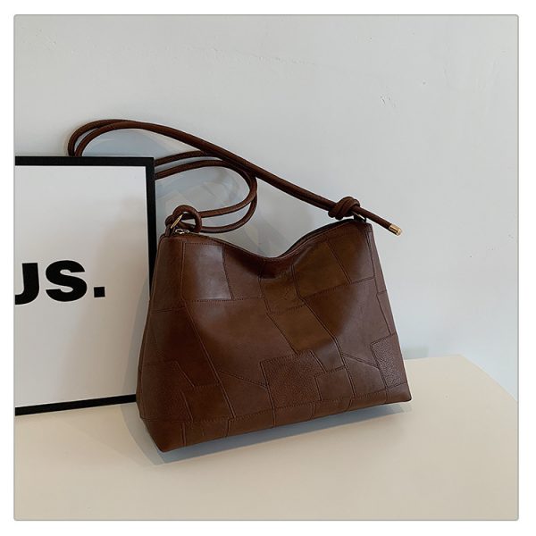 Portable One Shoulder Retro Large Capacity Fashion Solid Color Casual Tote Bag - Image 8