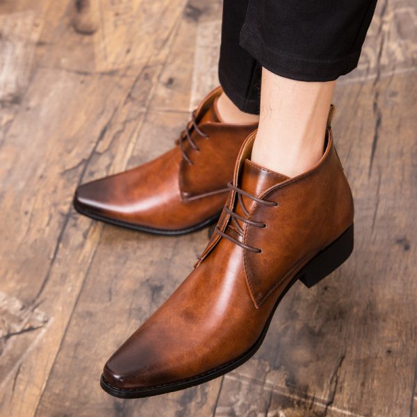 British Men High-top Leather Shoes Pointed Toe - Image 7