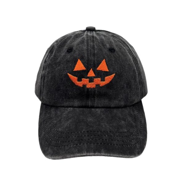 Washed Cotton Men's And Women's Casual Halloween Embroidery Pumpkin Smiley Baseball Cap - Image 5