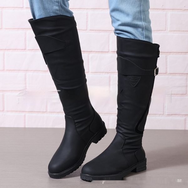 Flat Bottom Plus Size Women's Leather Boots - Image 3