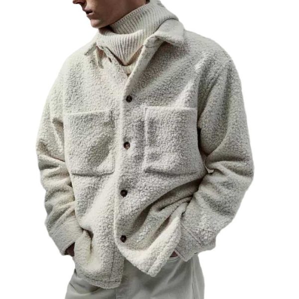 Fashion Solid Color Polo Collar Casual Lamb Wool Coat - Image 4
