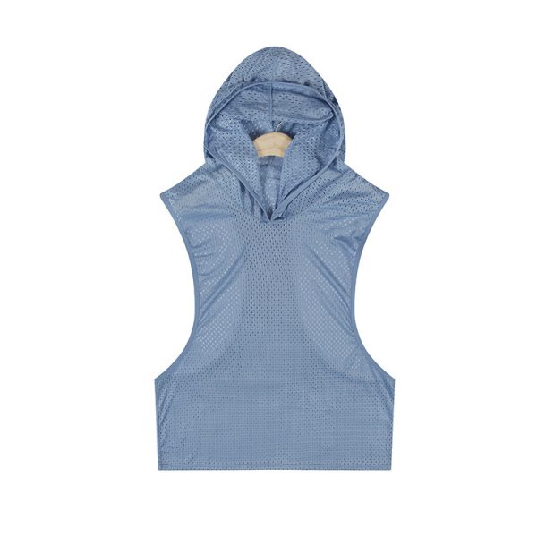 Solid Color Mesh Hooded Men's Vest - Image 8