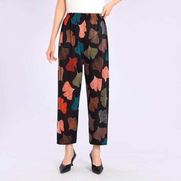 Ice Silk Wide-leg Pants Middle-aged And Elderly Loose Flower Pants - Image 7