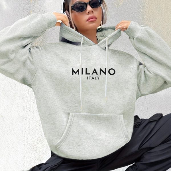 Casual Long Sleeved Printed Kangaroo Pocket Hoodie - Image 2