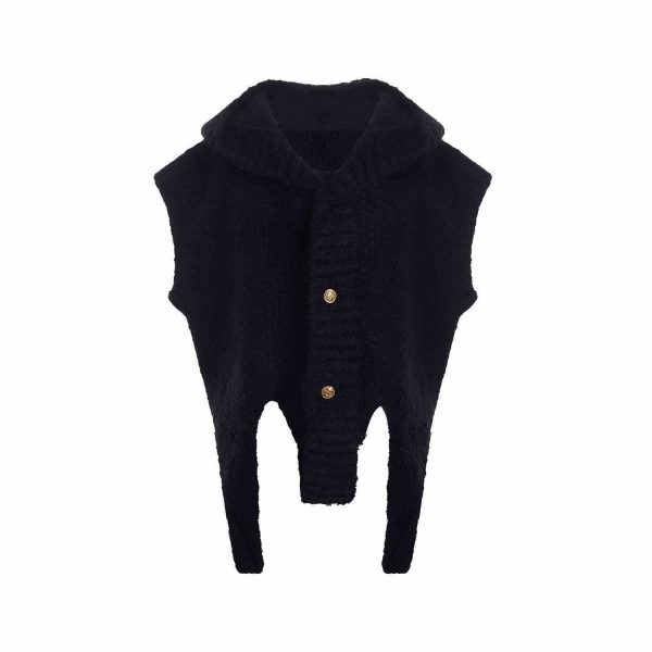 Fake Two Pieces Placket Hooded Sweater Coat - Image 4