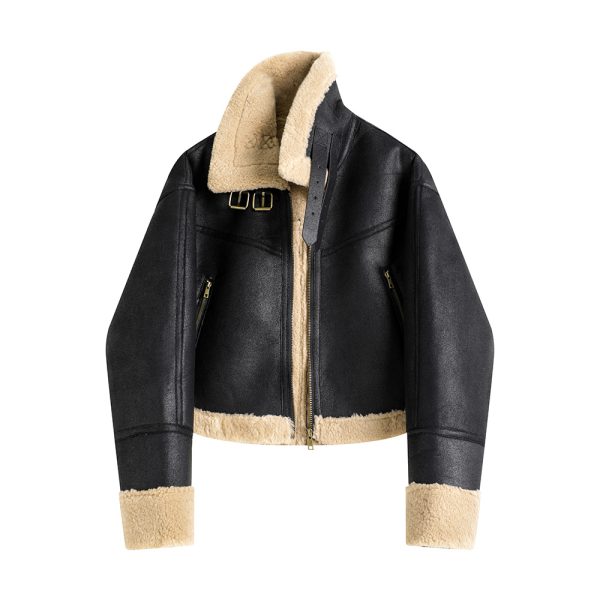 Stand Collar Fur Integrated Lamb Fur Short Coat - Image 2
