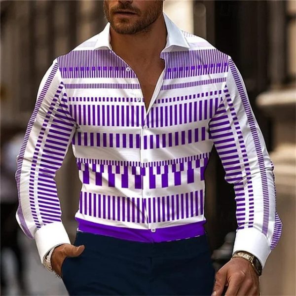 Men's Casual 3D Irregular Pattern Printed Shirt Long Sleeve - Image 8