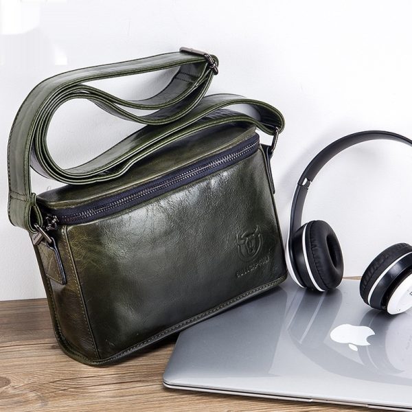 Leather Shoulder Men's Leather Horizontal Small Square Bag - Image 7