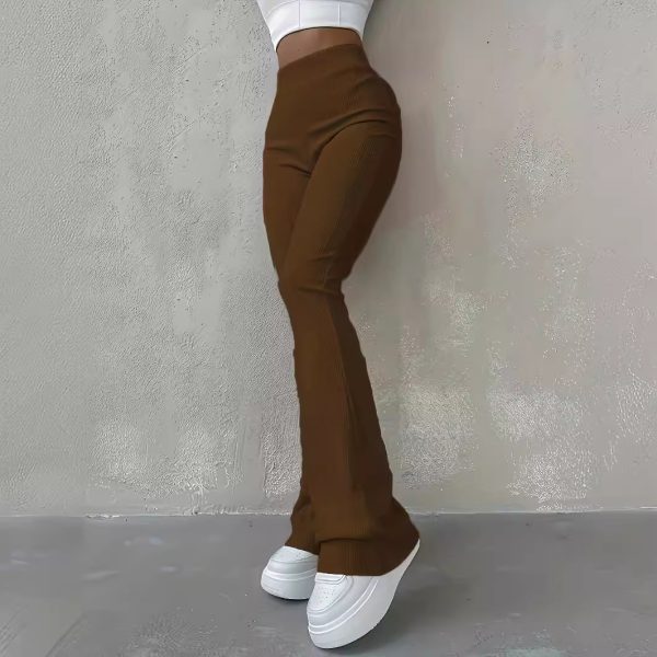 Casual Rib Simple Slim Fit Leggings Solid Color High Waist Fashion Trousers - Image 3