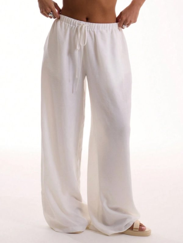 Holiday Textured Linen Feel Tie Waist Trouser - Image 2