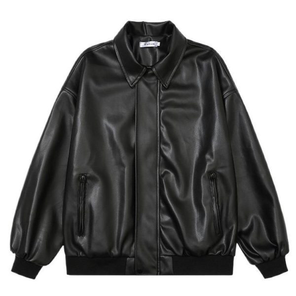 Plus Size Padded Shoulder PU Leather Jacket For Teenagers - Image 5