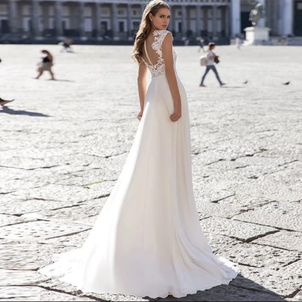 A Series Chiffon Wedding Dress V-neck Long Sleeve - Image 2