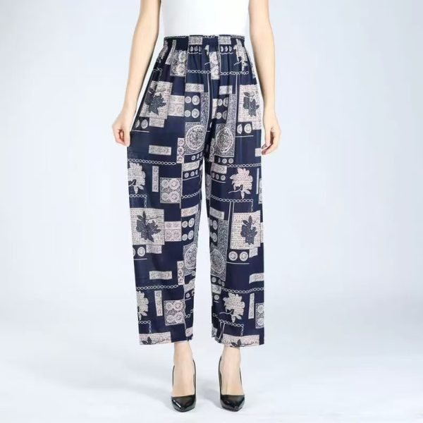 Ice Silk Wide-leg Pants Middle-aged And Elderly Loose Flower Pants - Image 2