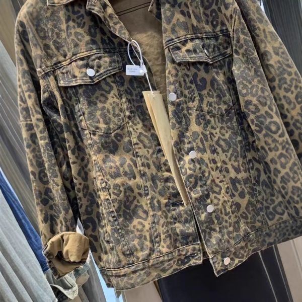 European Goods Street Leopard Print Denim Coat - Image 4