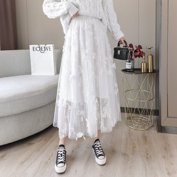 Embroidered Bow Lace Mesh Skirt Women's Mid-length - Image 6