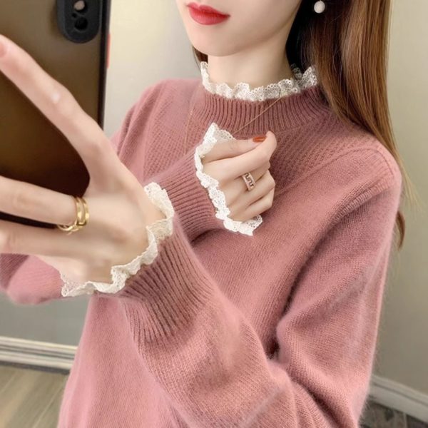 Lace Half-turtleneck Bottoming Shirt For Women - Image 2