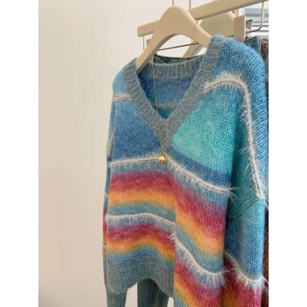 Contrast Color Striped Pullover Women's Autumn And Winter - Image 6