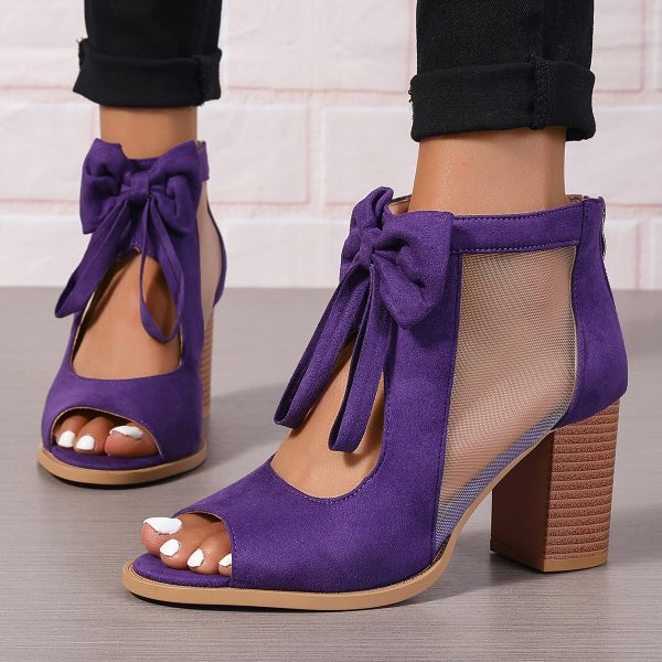 Large Size Thick Heel High Heels Women's Bow Sandals - Image 8